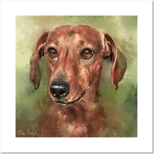 Painting of a Dachshund with a Red Coat Posters and Art